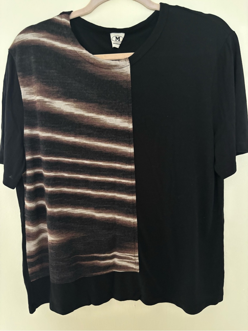 M MISSONI men’s Black Short-Sleeve Graphic Panel Shirt